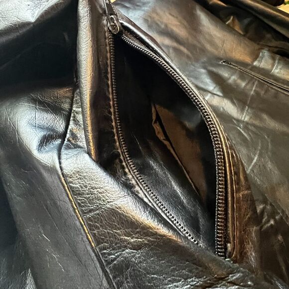 Vintage Harvard Leather Co. Men's Distressed Black Motorcycle Jacket with Stripe - Picture 9 of 12